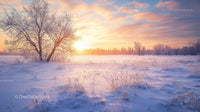 Serene Winter Sunrise over Snow-Covered Field
