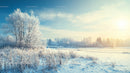 Frosty Winter Landscape with Sunlit Snow-Covered Trees