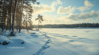Serene Winter Landscape with Snowy Field and Pine Forest