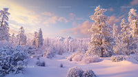 Winter Forest with Snow-Covered Trees at Sunrise