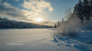 Winter Sunrise Over a Snow-Covered Frozen Landscape