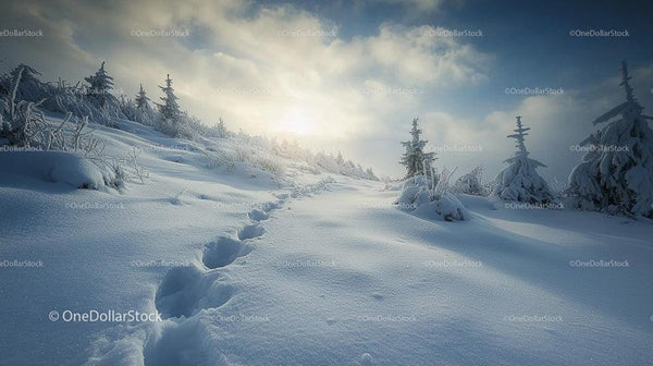Winter Wonderland with Snowy Trail and Frosty Pines