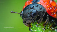 Vivid Close-Up of Ladybug on Dewy Green Leaf