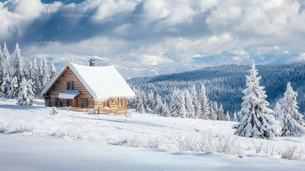 Cozy Wooden Cabin in a Snowy Mountain Wonderland