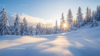 Sunrise Over Snow-Covered Pines in Winter Wonderland