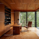 Minimalist Office with Wooden Decor and Nature View