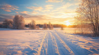 Scenic Winter Landscape with Frosty Trees and Sunset Glow