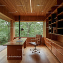Modern Office with Wooden Interior and Nature View