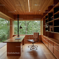 Modern Office with Wooden Interior and Nature View