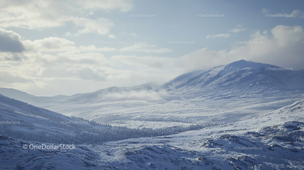 Majestic Snow-Covered Mountain Scenery Under Blue Sky