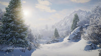 Snowy Mountain Landscape with Frosty Pine Trees
