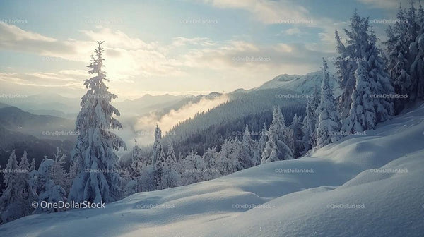 Majestic Winter Landscape with Snow-Covered Mountains
