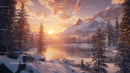 Scenic Winter Sunset Over Snowy Mountain Landscape