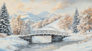 Winter Wonderland with Snowy Bridge and Mountain Scenery