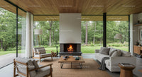 Modern Living Room with Fireplace and Expansive Glass Walls