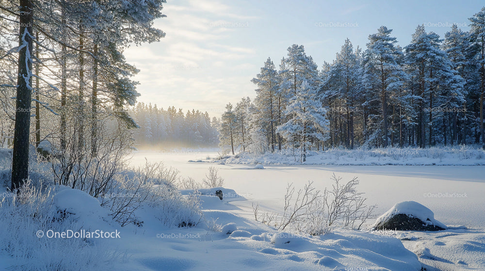 Tranquil Winter Forest with Snow-Covered Pines