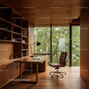 Modern Home Office with Large Window and Tree View