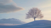 Solitary Tree in a Snowy Winter Landscape with Pastel Sky