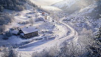 Scenic Winter Village in Snowy Mountain Landscape
