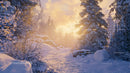 Sunset Glow in a Serene Snowy Forest