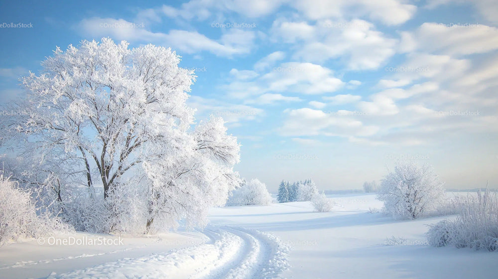 Frosty Winter Landscape with Snow-Covered Trees and Blue Sky