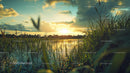 Serene Sunset Over a Tranquil Lake with Reeds