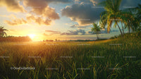 Golden Sunset Over Tropical Palm Field