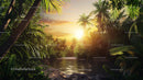 Tranquil Tropical Sunset Over Lush River Landscape