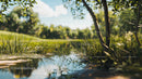 Lush Green Meadow Reflecting in a Tranquil Pond
