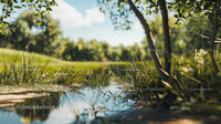 Lush Green Meadow Reflecting in a Tranquil Pond
