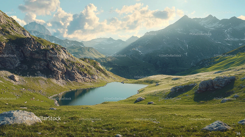 Majestic Alpine Landscape with Serene Lake and Rocky Mountains