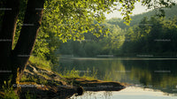 Tranquil Lake with Lush Forest and Reflective Waters