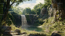 Idyllic Waterfall in a Sunlit Lush Forest Setting