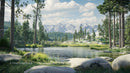 Serene Lake and Pine Forest with Majestic Mountain View