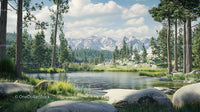 Serene Lake and Pine Forest with Majestic Mountain View