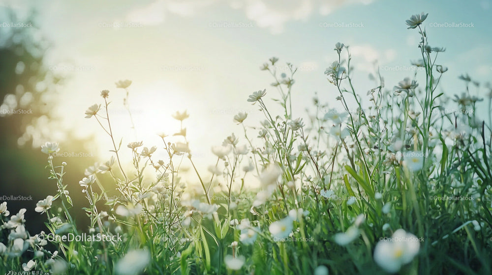 Wildflowers in Bloom under Warm Morning Sunlight