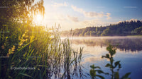 Tranquil Lakeside Sunset with Reflective Water