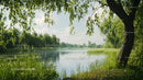 Tranquil Lake Surrounded by Lush Greenery on a Sunny Day