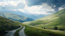Idyllic Countryside Road Through Rolling Green Hills