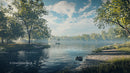 Tranquil Lake Surrounded by Lush Trees and Blue Skies