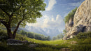 Scenic Mountain Meadow with Vibrant Greenery and Rocky Cliffs