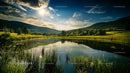 Sunlit Lake and Lush Greenery Under a Blue Sky