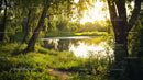 Serene Summer Lake with Lush Greenery and Birch Trees