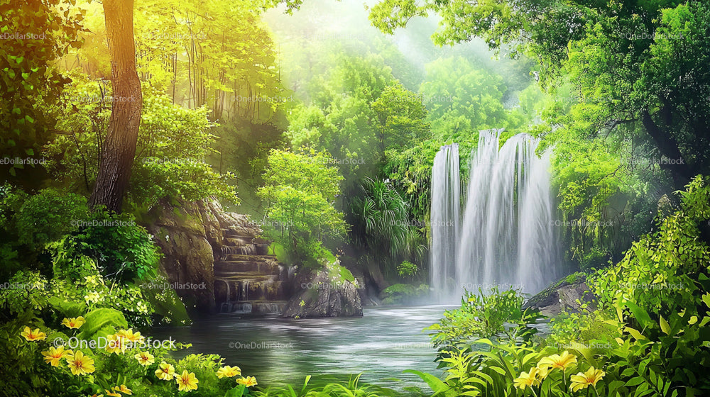 Lush Forest Waterfall in a Serene Natural Setting