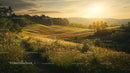 Golden Sunset Over Rolling Hills and Lush Meadows