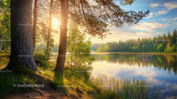 Serene Sunrise Over Tranquil Forest Lake