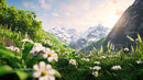 Stunning Alpine Landscape with Wildflowers and Snowy Peaks
