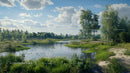 Scenic Lake with Lush Greenery on a Sunny Summer Day