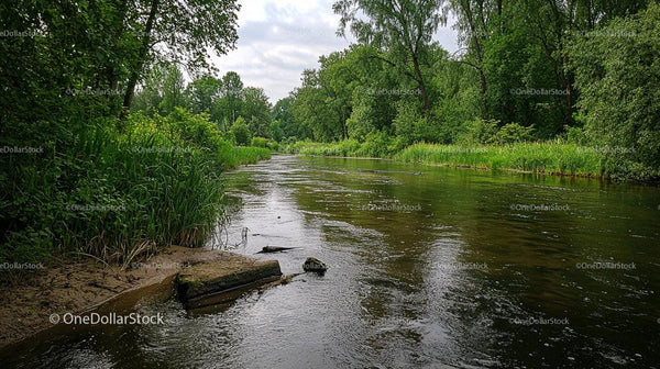 Tranquil River Flowing Through Lush Green Forest