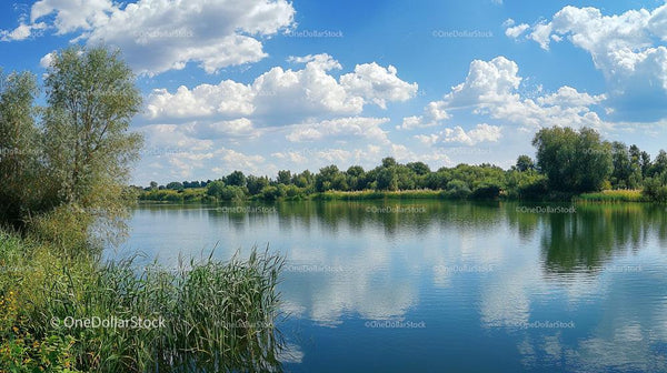 Tranquil Lake with Reflective Water and Cloudy Sky